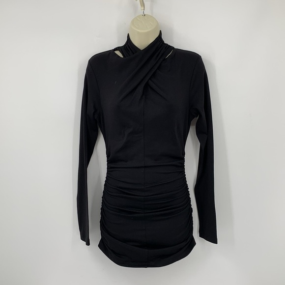 Susana Monaco mini dress bodycon criss cross cutout black stretch knit new M - Picture 1 of 5